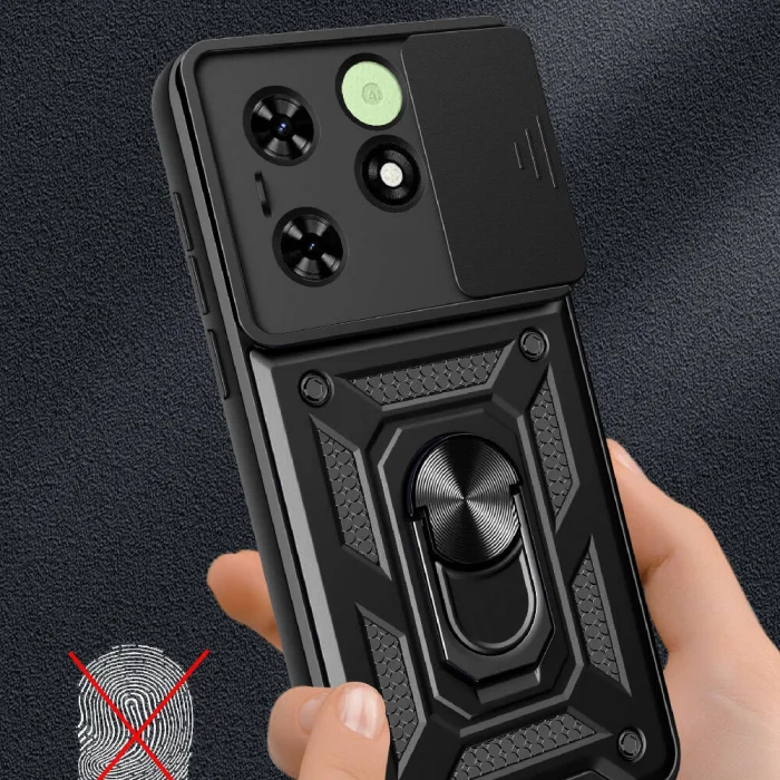 Tecno Spark 20C Kılıf Magnetik Standlı Kamera Korumalı Sürgülü Vega Kapak