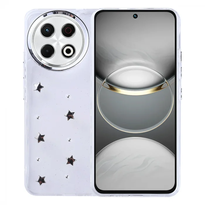 Tecno Spark 30 Pro Kılıf Airbag Tasarımlı Simli Şeffaf Kutup Kapak