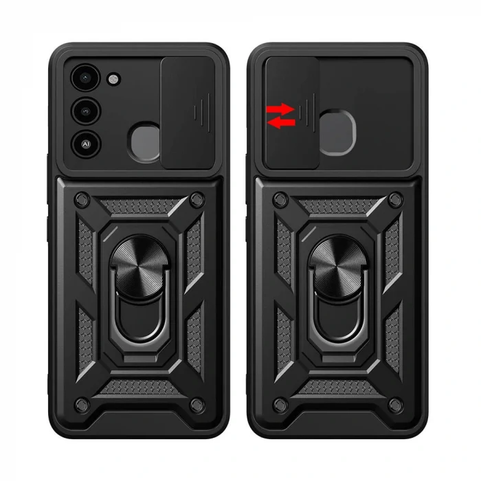 Tecno Spark 8C Kılıf Magnetik Standlı Kamera Korumalı Sürgülü Vega Kapak