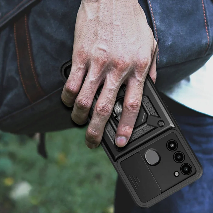 Tecno Spark 8C Kılıf Magnetik Standlı Kamera Korumalı Sürgülü Vega Kapak