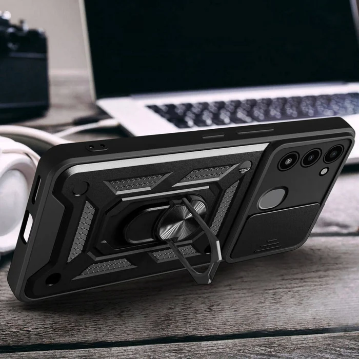 Tecno Spark 8C Kılıf Magnetik Standlı Kamera Korumalı Sürgülü Vega Kapak