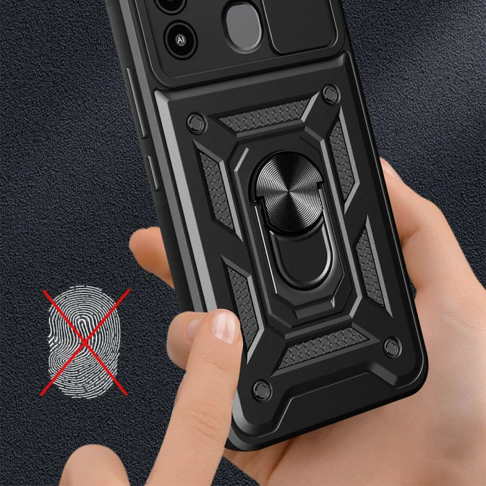 Tecno Spark 8C Kılıf Magnetik Standlı Kamera Korumalı Sürgülü Vega Kapak