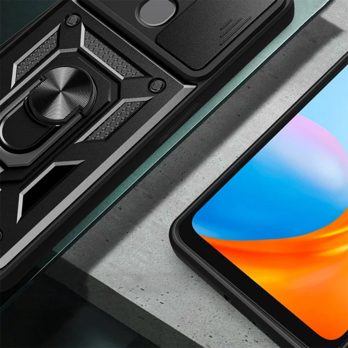 Tecno Spark 8C Kılıf Magnetik Standlı Kamera Korumalı Sürgülü Vega Kapak