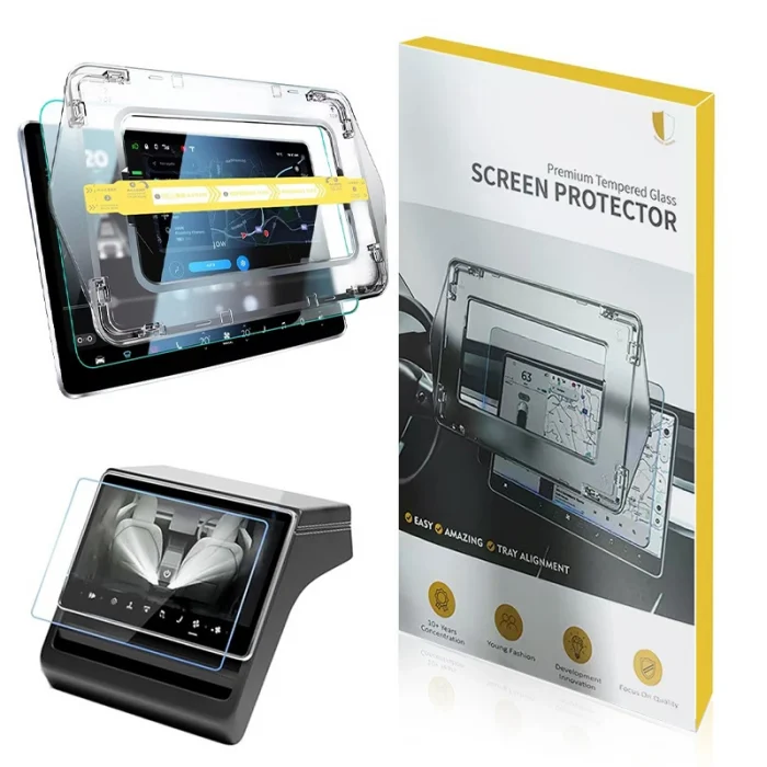 Tesla Yeni Model Y 2in1 Araç Multimedya Ekran Koruyucu Uygulama Aparatlı Premium Mat Temperli Cam Ekran Koruyucu