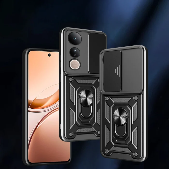 Vivo V50 Lite 4G Kılıf Magnetik Standlı Kamera Korumalı Sürgülü Vega Kapak