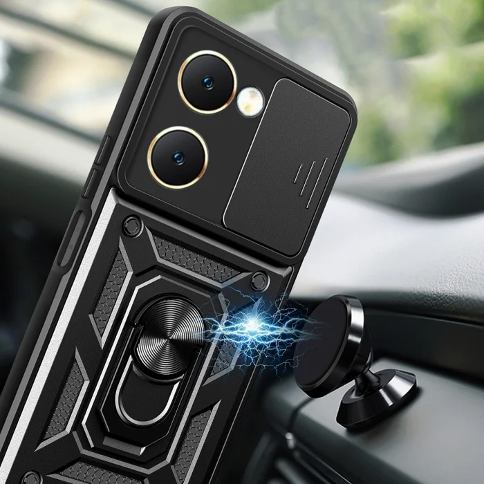 Vivo Y18 Kılıf Magnetik Standlı Kamera Korumalı Sürgülü Vega Kapak