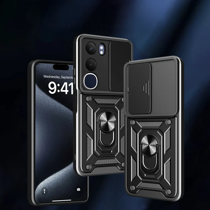 Vivo Y19S Kılıf Magnetik Standlı Kamera Korumalı Sürgülü Vega Kapak