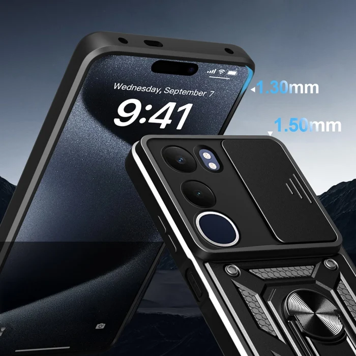 Vivo Y19S Kılıf Magnetik Standlı Kamera Korumalı Sürgülü Vega Kapak