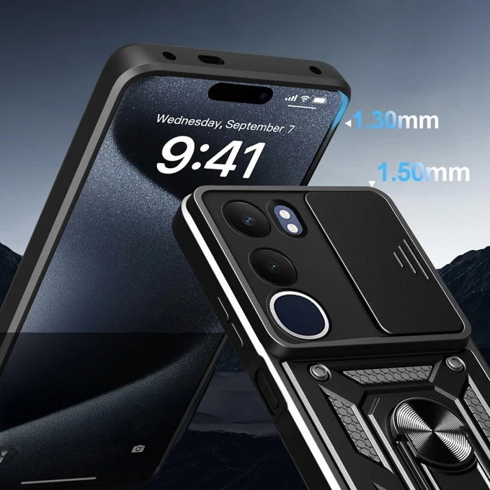 Vivo Y19S Kılıf Magnetik Standlı Kamera Korumalı Sürgülü Vega Kapak