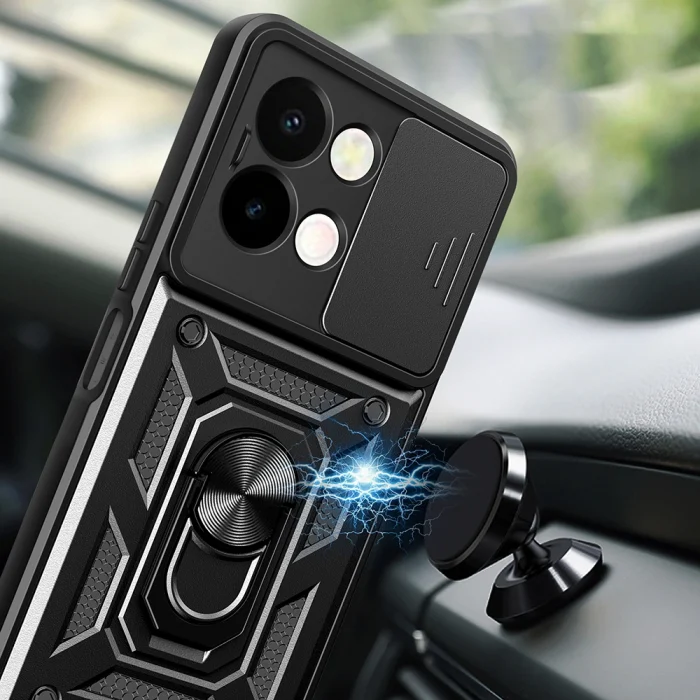 Vivo Y28 Kılıf Magnetik Standlı Kamera Korumalı Sürgülü Vega Kapak