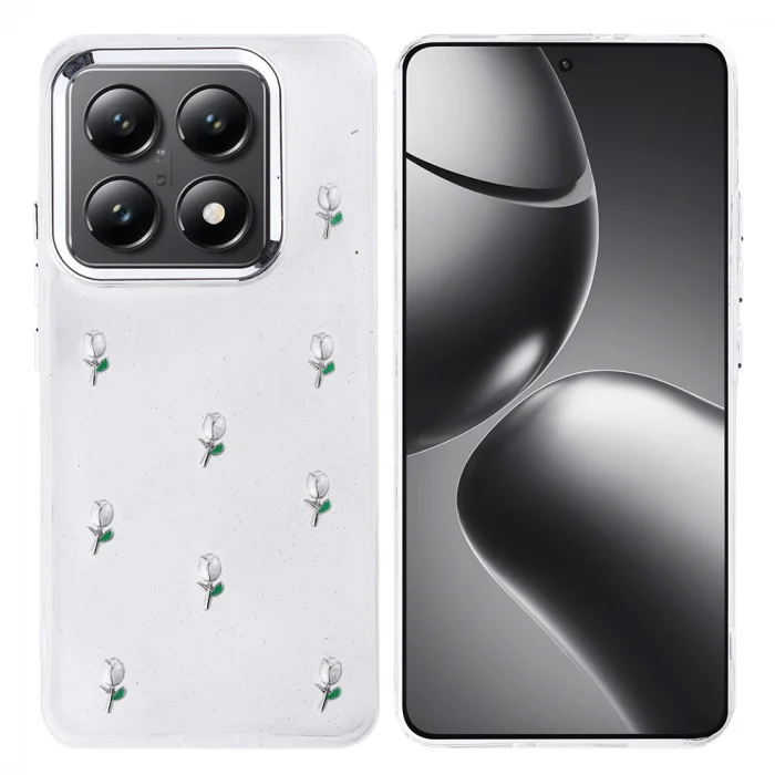 Xiaomi 14T Pro Kılıf Airbag Tasarımlı Simli Şeffaf Kutup Kapak