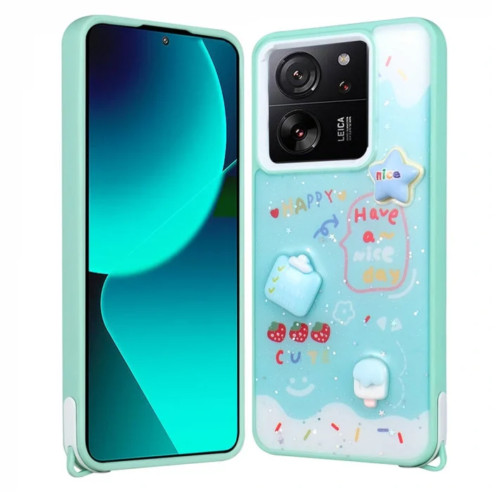 Xiaomi Mi 13T Pro Kılıf Parlayan Simli Kabartma Figürlü Cevze Kapak