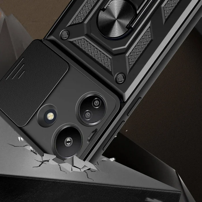 Xiaomi Poco C65 Kılıf Magnetik Standlı Kamera Korumalı Sürgülü Vega Kapak