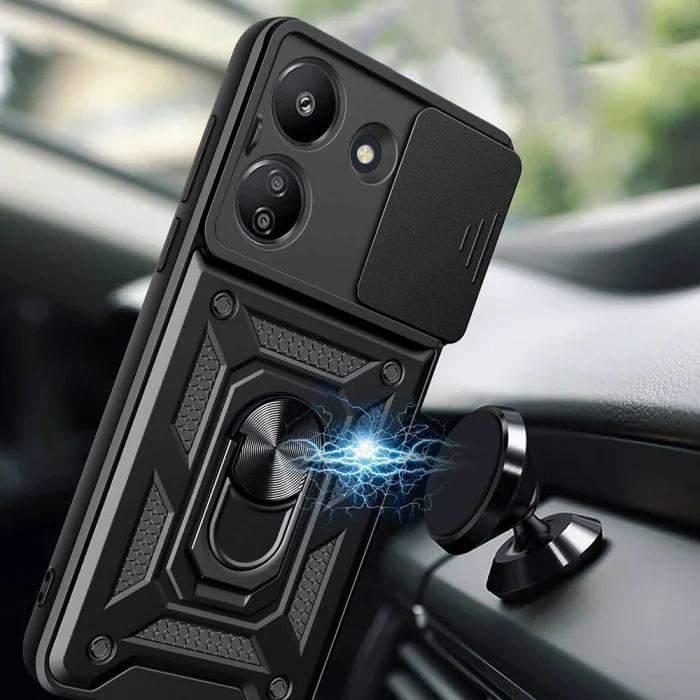 Xiaomi Poco C65 Kılıf Magnetik Standlı Kamera Korumalı Sürgülü Vega Kapak