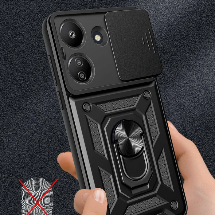 Xiaomi Poco C65 Kılıf Magnetik Standlı Kamera Korumalı Sürgülü Vega Kapak
