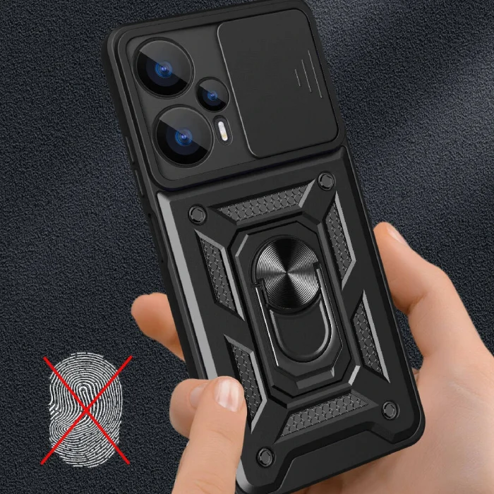 Xiaomi Poco F5 Kılıf Magnetik Standlı Kamera Korumalı Sürgülü Vega Kapak