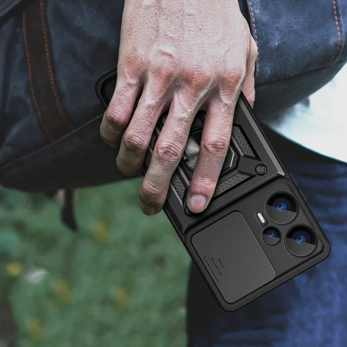 Xiaomi Poco F5 Kılıf Magnetik Standlı Kamera Korumalı Sürgülü Vega Kapak