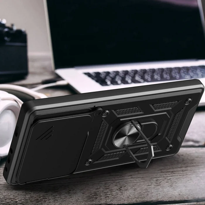 Xiaomi Poco F6 Kılıf Magnetik Standlı Kamera Korumalı Sürgülü Vega Kapak