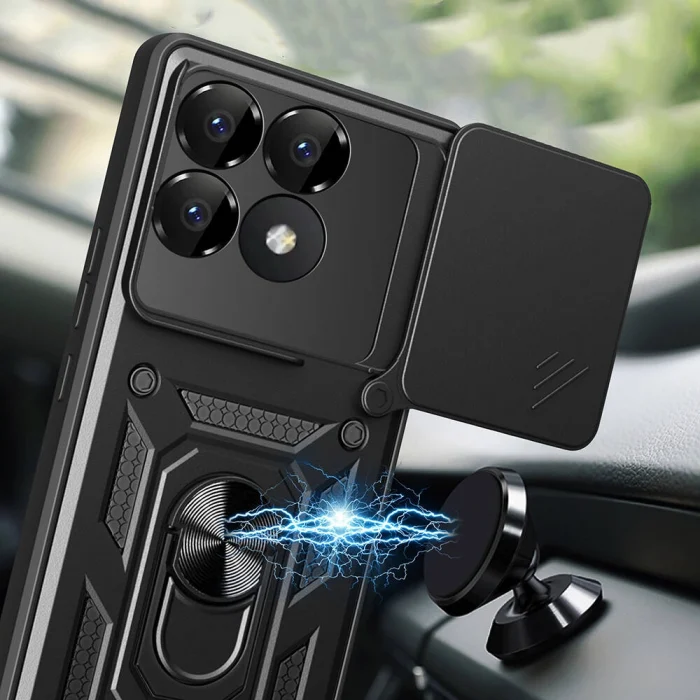 Xiaomi Poco F6 Pro Kılıf Magnetik Standlı Kamera Korumalı Sürgülü Vega Kapak