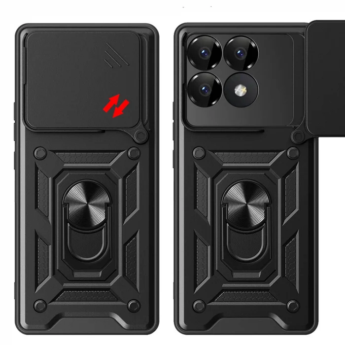 Xiaomi Poco F6 Pro Kılıf Magnetik Standlı Kamera Korumalı Sürgülü Vega Kapak