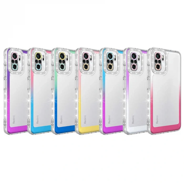 Xiaomi Poco M5S Kılıf Simli ve Renk Geçiş Tasarımlı Lens Korumalı Park Kapak