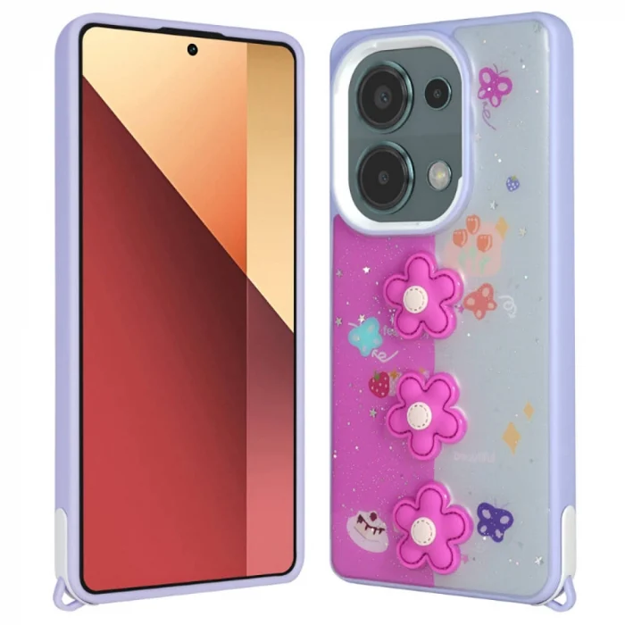Xiaomi Poco M6 Pro 4G Kılıf Parlayan Simli Kabartma Figürlü Cevze Kapak