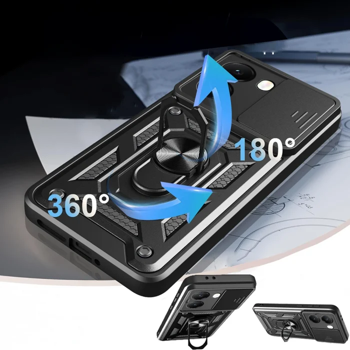 Xiaomi Poco X7 Pro Kılıf Magnetik Standlı Kamera Korumalı Sürgülü Vega Kapak