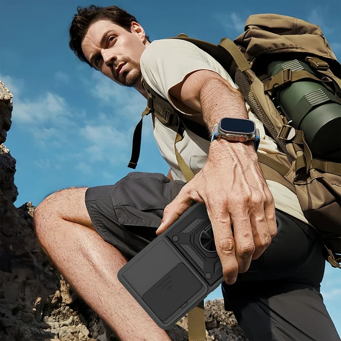 Xiaomi Redmi 15 Kılıf Magnetik Standlı Kamera Korumalı Zore Sürgülü Vega Kapak