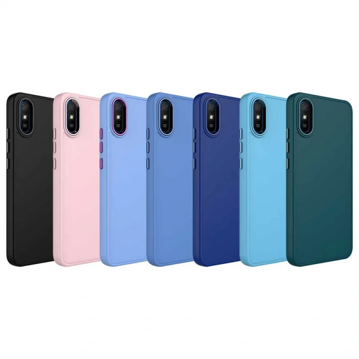 Xiaomi Redmi 9A Kılıf Metal Çerçeve ve Buton Tasarımlı Silikon Luna Kapak