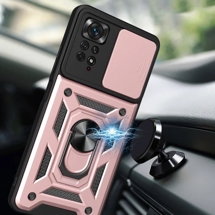 Xiaomi Redmi Note 11 Pro 4G Kılıf Magnetik Standlı Kamera Korumalı Sürgülü Vega Kapak