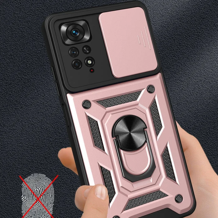 Xiaomi Redmi Note 11 Pro 4G Kılıf Magnetik Standlı Kamera Korumalı Sürgülü Vega Kapak