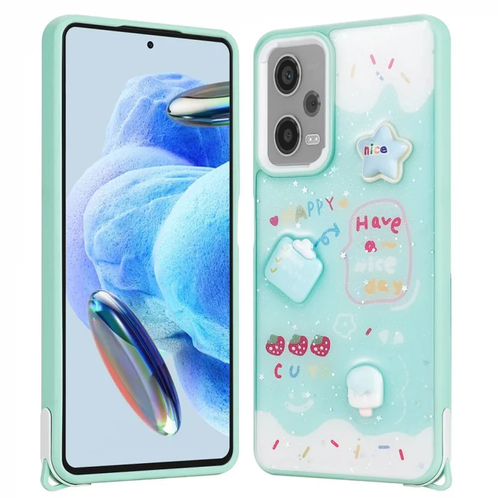 Xiaomi Redmi Note 12 Pro Plus 5G Kılıf Parlayan Simli Kabartma Figürlü Cevze Kapak