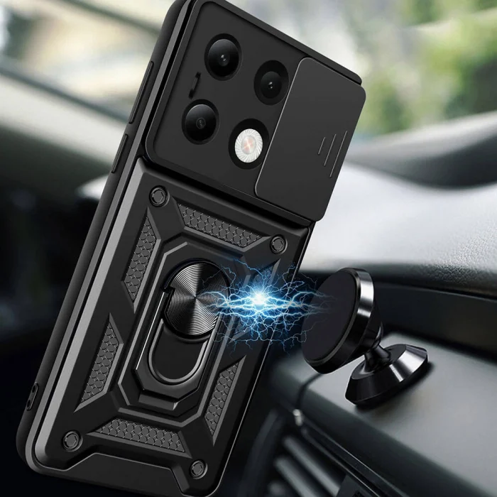 Xiaomi Redmi Note 13 4G Kılıf Magnetik Standlı Kamera Korumalı Sürgülü Vega Kapak