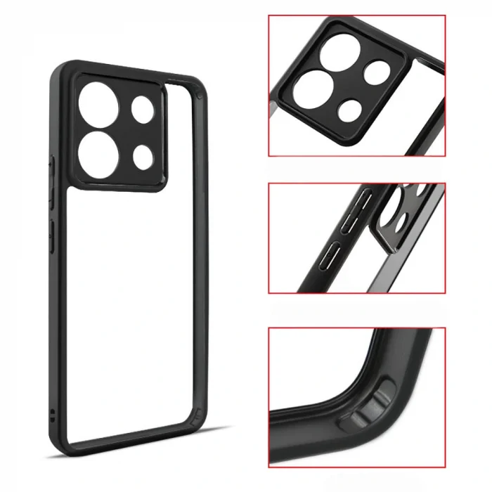 Xiaomi Redmi Note 13 Pro 5G Kılıf Kamera Korumalı Şeffaf Arka Yüzey New Roll Kapak