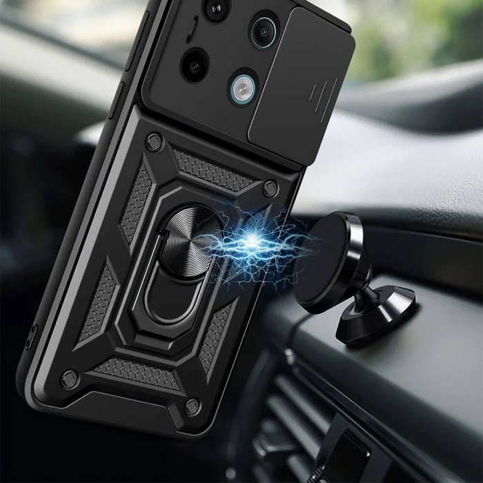 Xiaomi Redmi Note 13 Pro 5G Kılıf Magnetik Standlı Kamera Korumalı Sürgülü Vega Kapak
