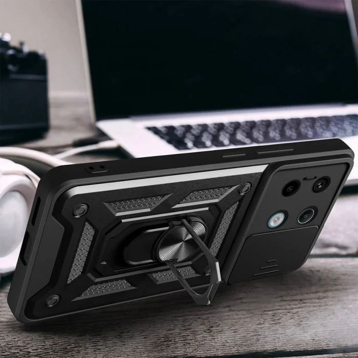 Xiaomi Redmi Note 13 Pro 5G Kılıf Magnetik Standlı Kamera Korumalı Sürgülü Vega Kapak