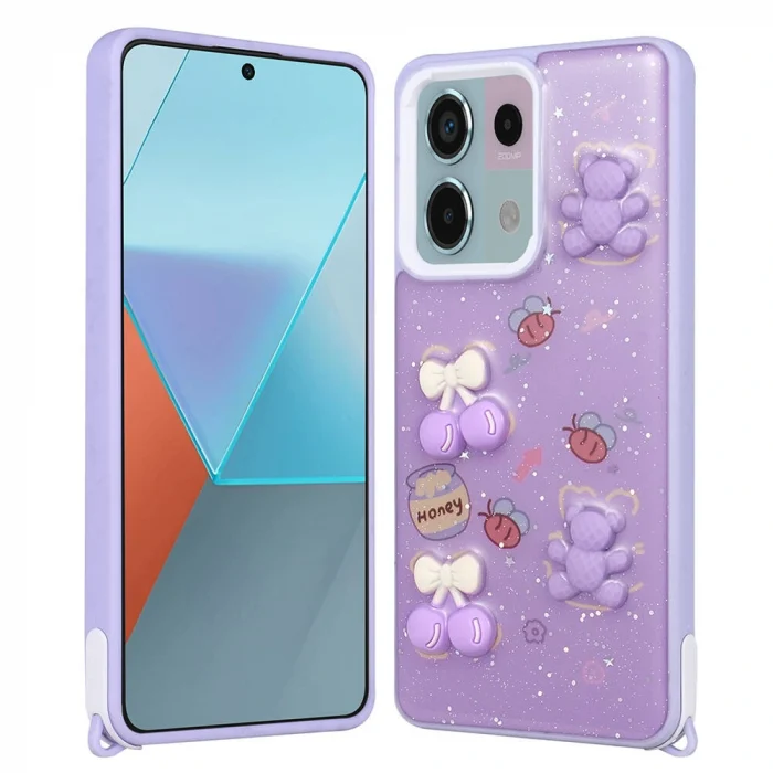 Xiaomi Redmi Note 13 Pro 5G Kılıf Parlayan Simli Kabartma Figürlü Cevze Kapak