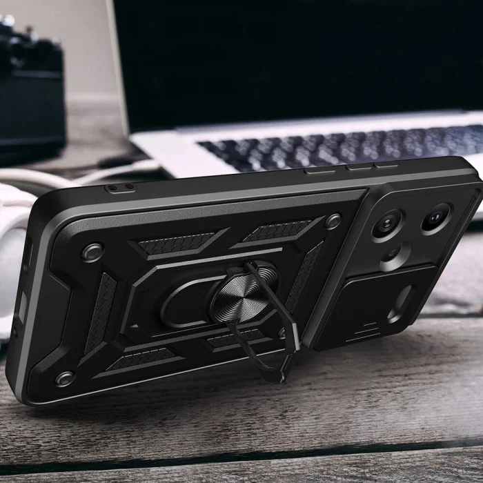 Xiaomi Redmi Note 13 Pro Plus 5G Kılıf Magnetik Standlı Kamera Korumalı Sürgülü Vega Kapak