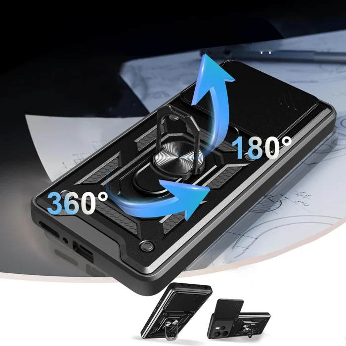 Xiaomi Redmi Note 14 4G Kılıf Magnetik Standlı Kamera Korumalı Sürgülü Vega Kapak