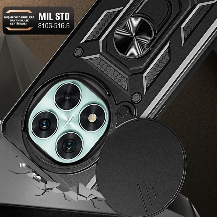 Xiaomi Redmi Note 14 Pro 5G Kılıf Magnetik Standlı Kamera Korumalı Sürgülü Vega Kapak