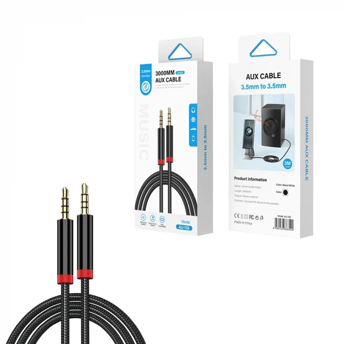 AU-708 Örgü Tasarımlı Aux Audio Kablo 3.5mm 3m