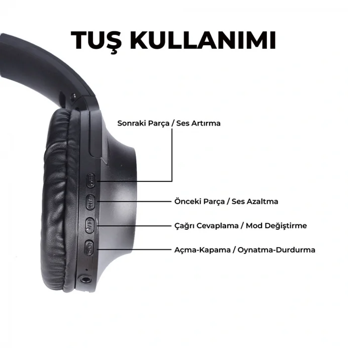 BT850 Ayarlanabilir ve Katlanabilir 90 Derece Dönebilen Kulak Üstü Bluetooth Kulaklık