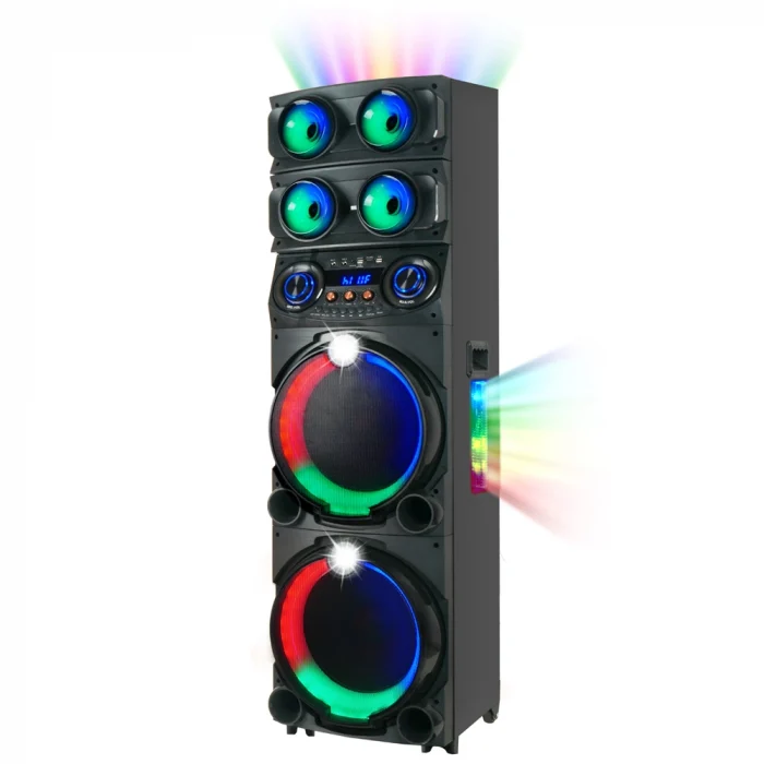 GD-2126 Dijital LED Göstergeli FM Radyolu Mikrofonlu RGB TWS Çift 12 inç Stereo Bass Kablosuz Karaoke Hoparlör