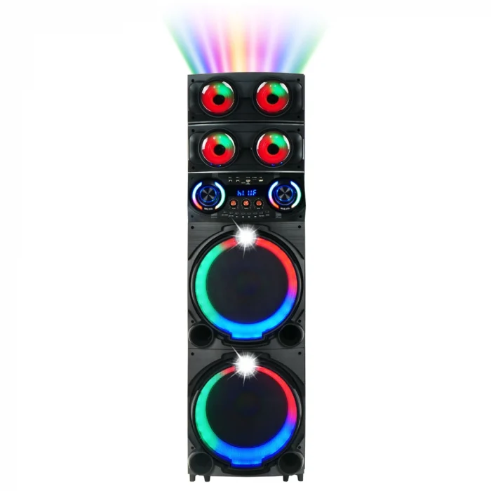 GD-2126 Dijital LED Göstergeli FM Radyolu Mikrofonlu RGB TWS Çift 12 inç Stereo Bass Kablosuz Karaoke Hoparlör
