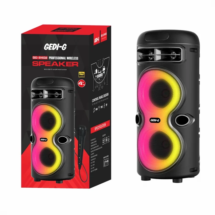GD-2402 Dijital LED Göstergeli FM Radyolu Mikrofonlu RGB TWS Çift 4 inç Stereo Bass Kablosuz Karaoke Hoparlör
