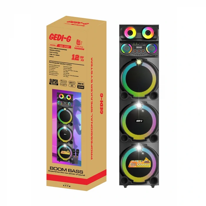 GD-3127 Dijital LED Göstergeli Mikrofonlu RGB TWS Üçlü 12 inç Stereo Bass Kablosuz Karaoke Hoparlör