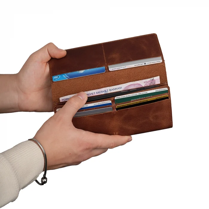 Hakiki Deri Universal 10 Kart Hazneli Mıknatıslı Telefon Bölmeli Cüzdan