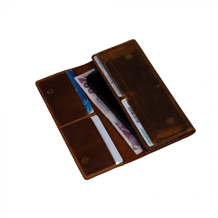 Hakiki Nubuk Deri Universal 10 Kart Hazneli Mıknatıslı Telefon Bölmeli Cüzdan