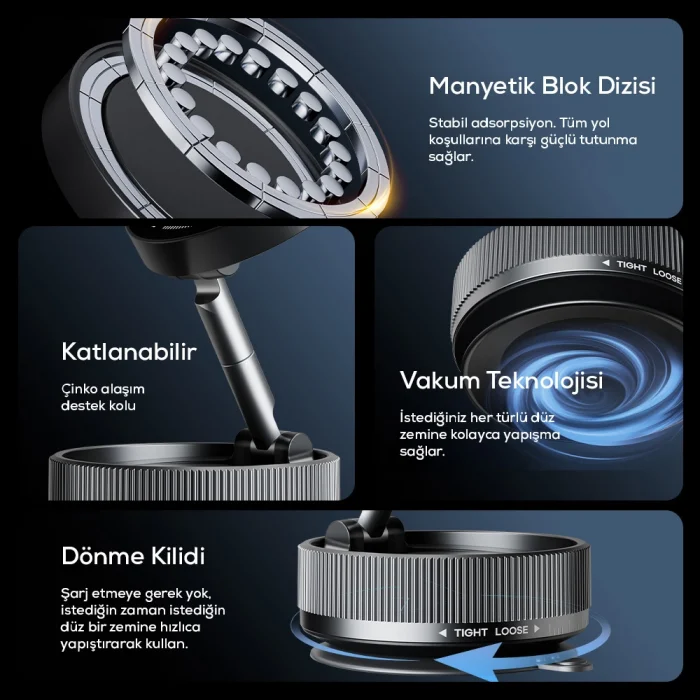 K10A Vakum Özellikli Magnetik Telefon Tutucu