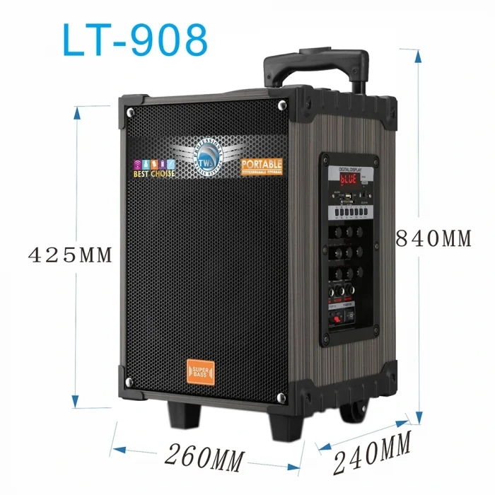 LT-908 Dijital LED Göstergeli FM Radyolu Mikrofonlu TWS 8 inç Stereo Bass Kablosuz Karaoke Hoparlör